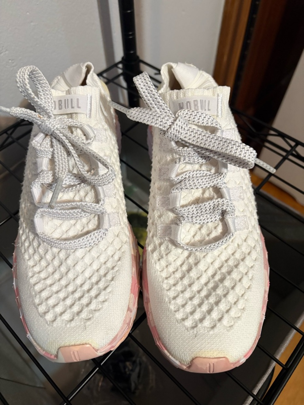 NOBULL White Knit Sneakers with Pink Accent